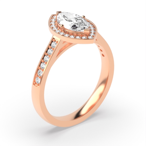 4 Prong Setting Marquise Shape Pave Halo Diamond Engagement Rings
