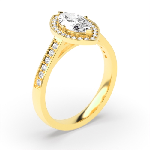 4 Prong Setting Marquise Shape Pave Halo Diamond Engagement Rings