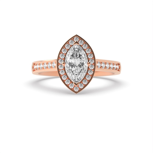 4 Prong Marquise Rose Gold Delicare shank Halo Engagement Rings