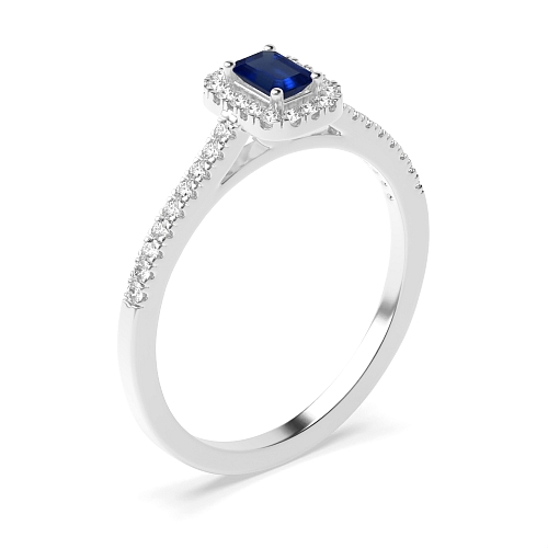 Emerald Micro prong Blue Sapphire Engagement Rings