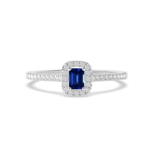 Emerald Micro prong Blue Sapphire Engagement Rings
