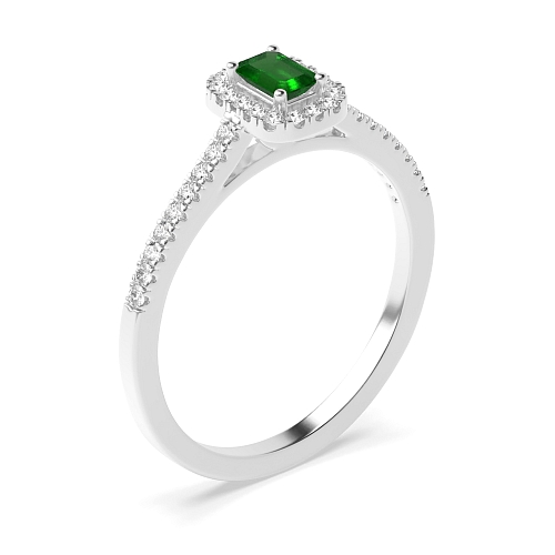 Micro prong Emerald Halo Engagement Rings