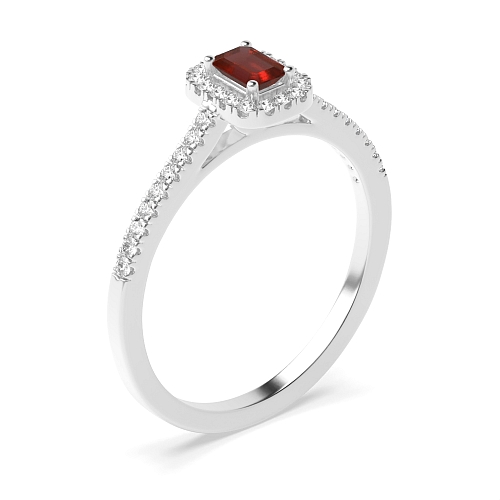 Emerald Micro prong Garnet Halo Engagement Rings