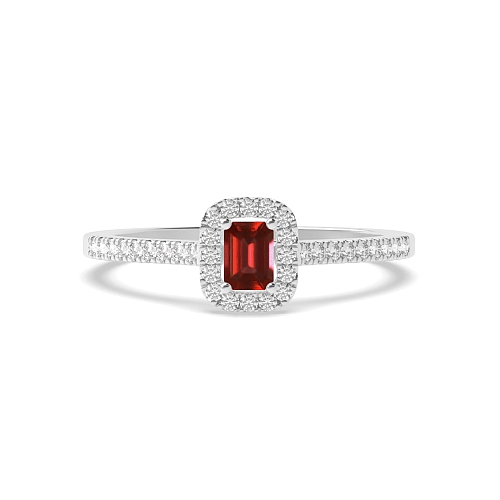 Emerald Micro prong Garnet Halo Engagement Rings