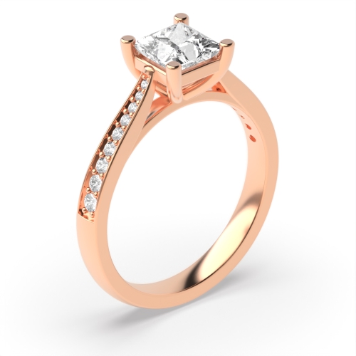 4 Prong Princess Rose Gold Tapered shank Engagement Rings