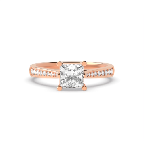 4 Prong Princess Rose Gold Tapered shank Engagement Rings