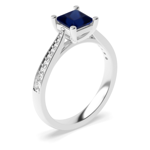 4 Prong Princess Tapered shank Blue Sapphire Engagement Rings