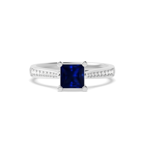 4 Prong Princess Tapered shank Blue Sapphire Engagement Rings
