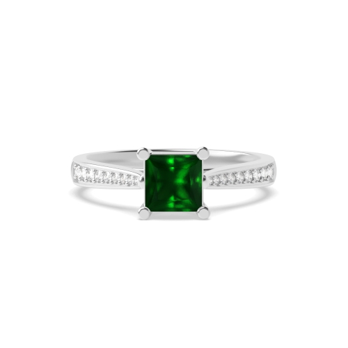 4 Prong Princess Tapered shank Emerald Halo Engagement Rings