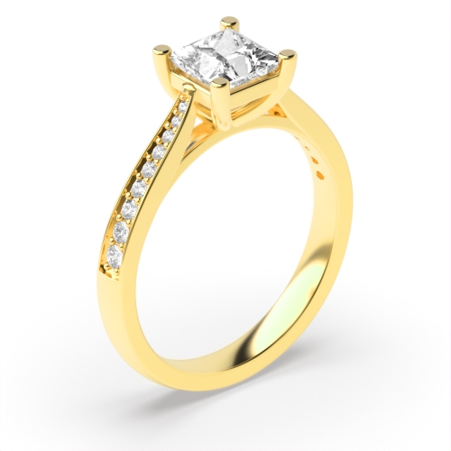 4 Prong Princess Yellow Gold Tapered shank Engagement Rings
