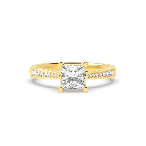 4 Prong Princess Yellow Gold Tapered shank Engagement Rings