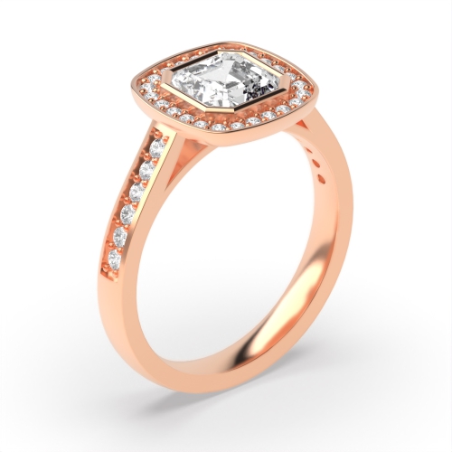 Bezel Setting Asscher Shape Pave Halo Diamond Engagement Rings