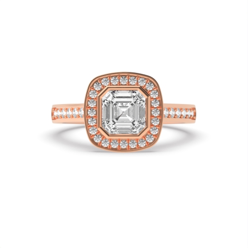 Bezel Setting Asscher Rose Gold Pave set Halo Engagement Rings