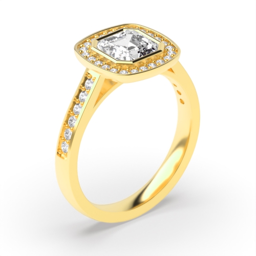 Bezel Setting Asscher Yellow Gold Pave set Engagement Rings