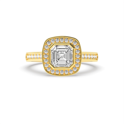 Bezel Setting Asscher Yellow Gold Pave set Engagement Rings