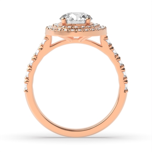 4 Prong Round Rose Gold Accented double Halo Engagement Rings