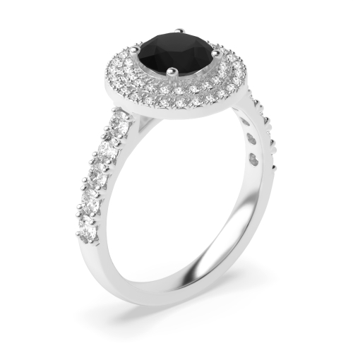 4 Prong Round Accented double Black Diamond Engagement Rings