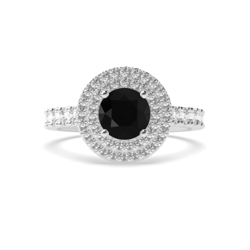 4 Prong Round Accented double Black Diamond Engagement Rings