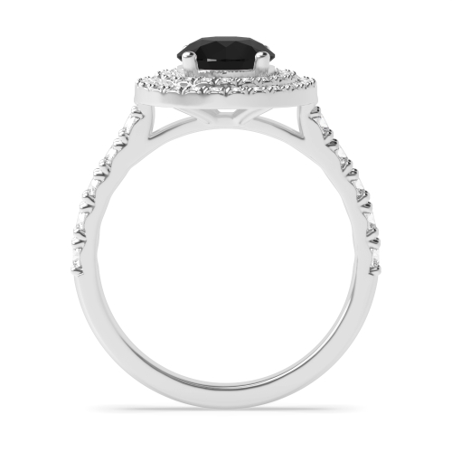 4 Prong Round Accented double Black Diamond Engagement Rings