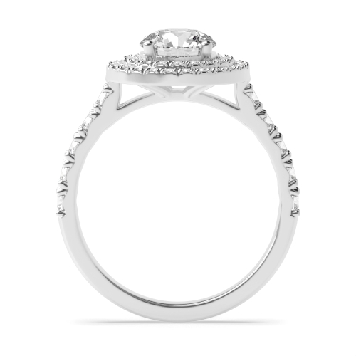 4 Prong Round Platinum Accented double Halo Engagement Rings