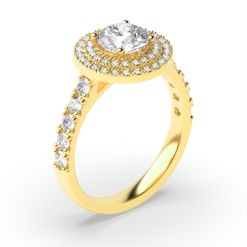 4 Prong Round Yellow Gold Accented double Engagement Rings