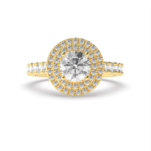 4 Prong Round Yellow Gold Accented double Engagement Rings