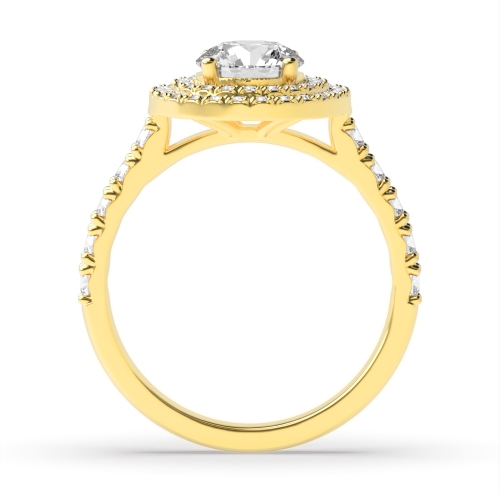 4 Prong Round Yellow Gold Accented double Engagement Rings