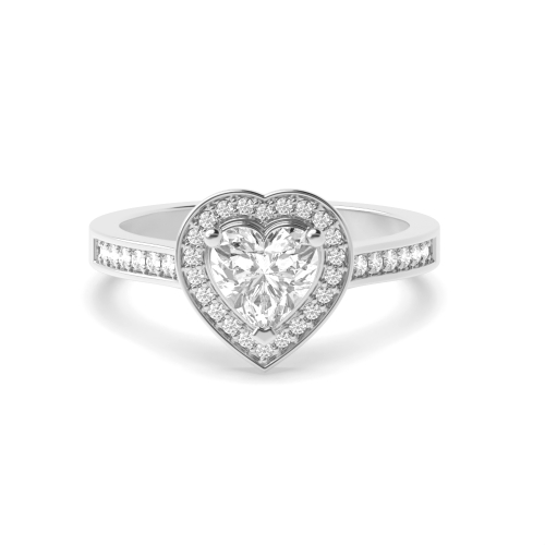 Prong Heart Pave Set Halo Engagement Ring