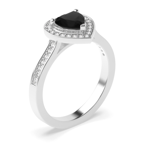 Prong Heart Pave set Black Diamond Engagement Rings