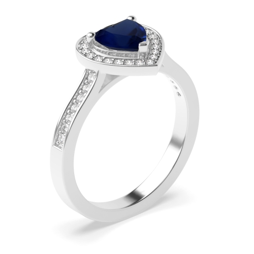Prong Heart Pave set Blue Sapphire Engagement Rings