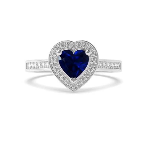 Prong Heart Pave set Blue Sapphire Engagement Rings