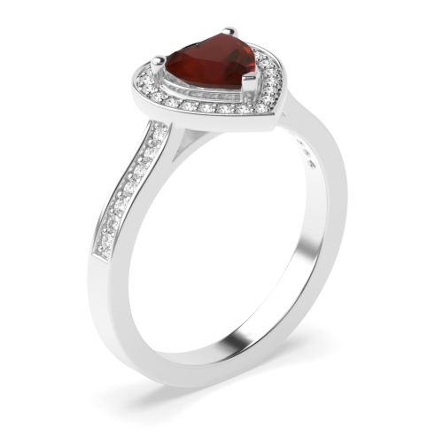 Prong Heart Pave set Garnet Halo Engagement Rings