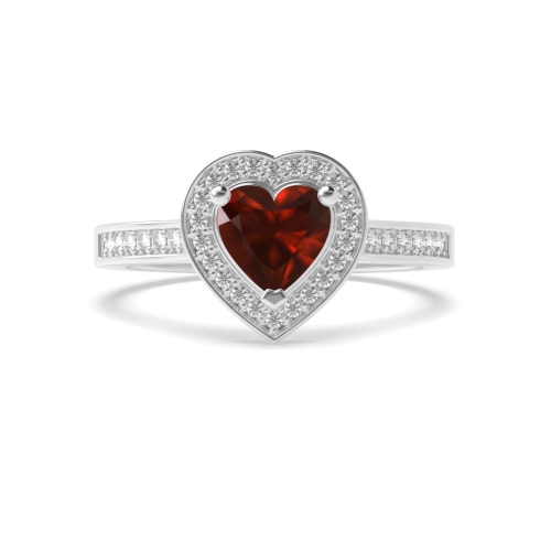 Prong Heart Pave set Garnet Halo Engagement Rings