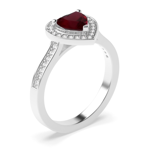 Prong Heart Pave set Ruby Engagement Rings