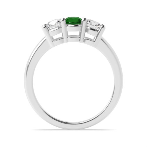 4 Prong Round Basket Set Equal Size Emerald Three Stone Diamond Ring