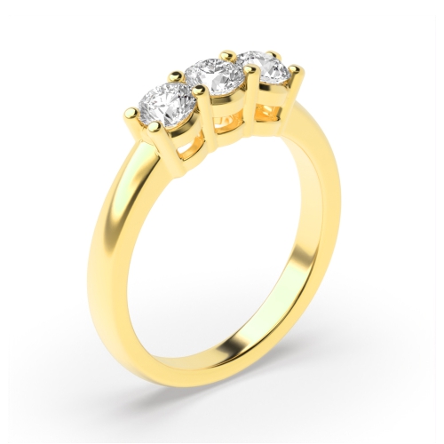 4 Prong Round Yellow Gold Three Stone Engagement Rings