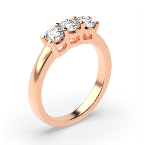 4 Prong Round Rose Gold Basket set equal size Trilogy Engagement Rings