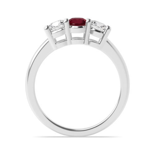 4 Prong Round Basket Set Equal Size Ruby Three Stone Diamond Ring