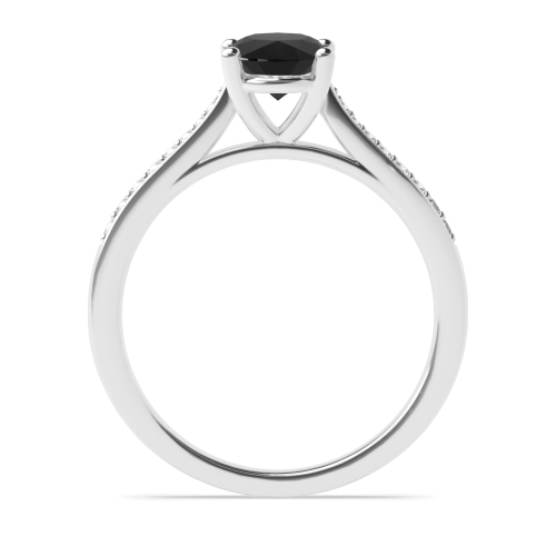 4 Prong Oval Tapered Shank Black Diamond Halo Engagement Ring