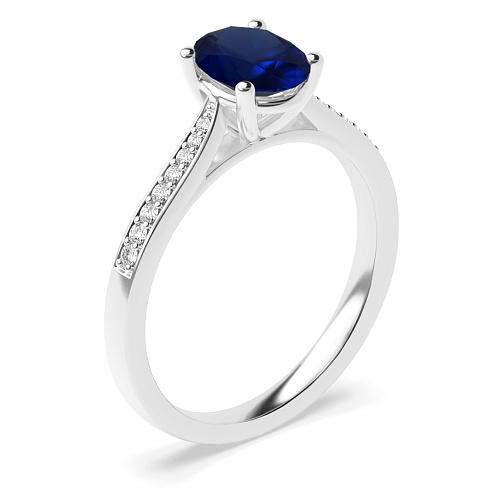 Oval Tapered shank Blue Sapphire Engagement Rings