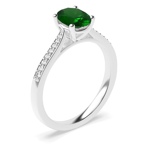 Oval Tapered shank Emerald Halo Engagement Rings