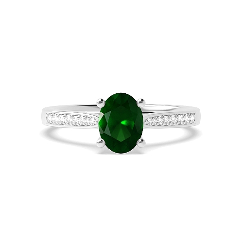 Oval Tapered shank Emerald Halo Engagement Rings