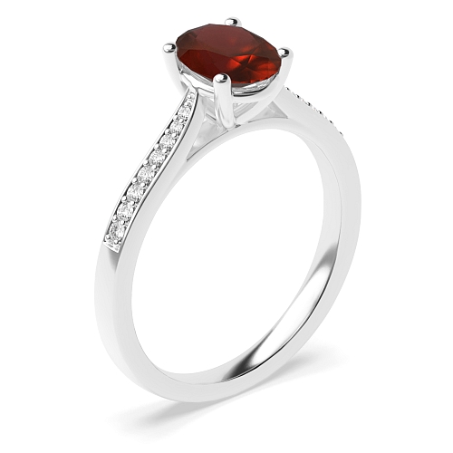 Oval Tapered shank Garnet Halo Engagement Rings