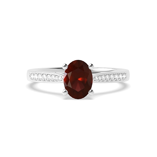 Oval Tapered shank Garnet Halo Engagement Rings