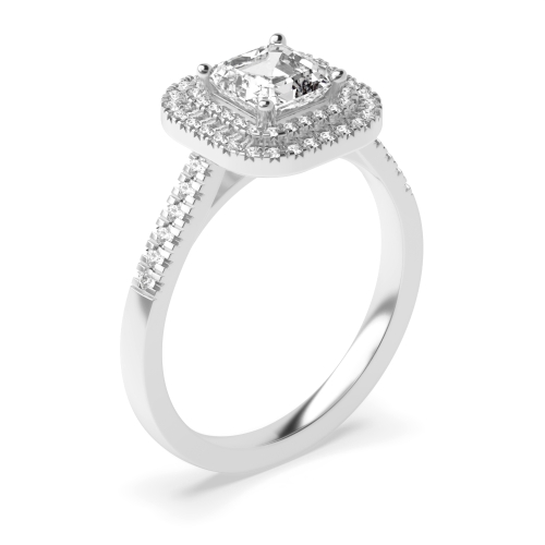 4 Prong Setting Asscher Shape 2 Row Halo Diamond Engagement Rings