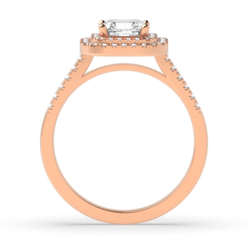 4 Prong Asscher Rose Gold Two row Halo Engagement Rings
