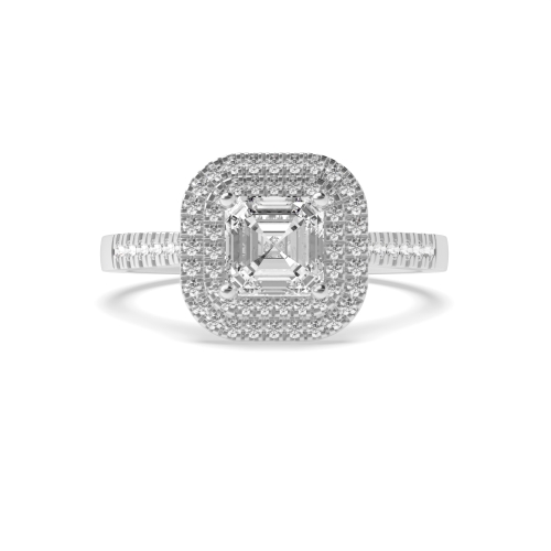 4 Prong Asscher Two row Side Stone Engagement Rings