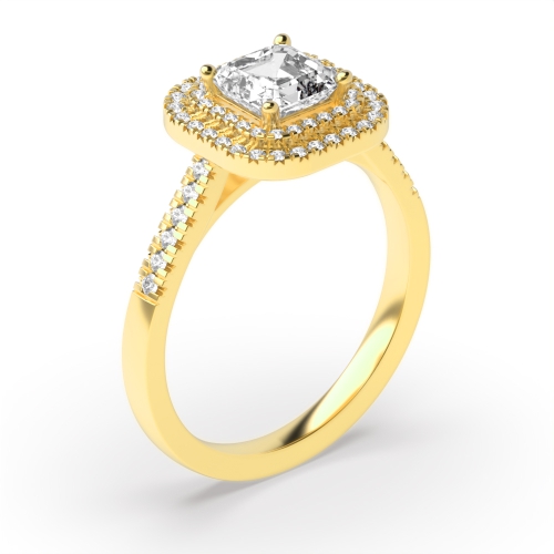 4 Prong Asscher Yellow Gold Two row Engagement Rings