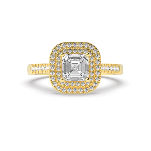 4 Prong Asscher Yellow Gold Two row Engagement Rings