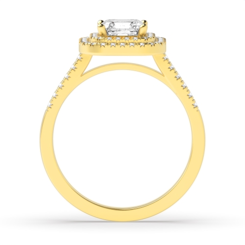 4 Prong Asscher Yellow Gold Two row Engagement Rings